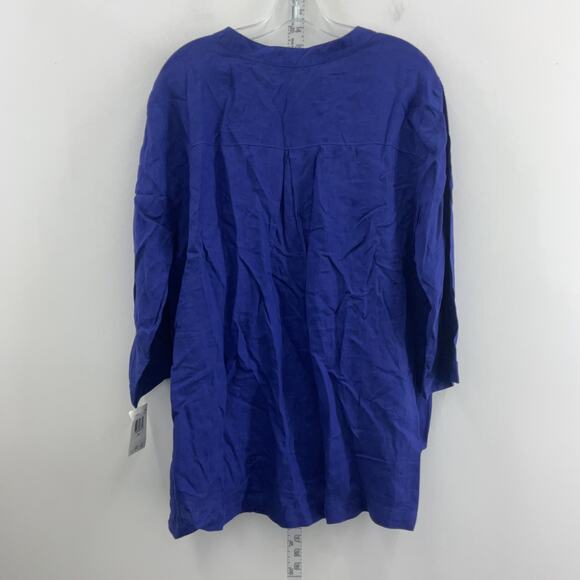 New Allen Allen Linen Button Up Women's Tunic Blouse 1X Plus - Purple NWT - Picture 2 of 5